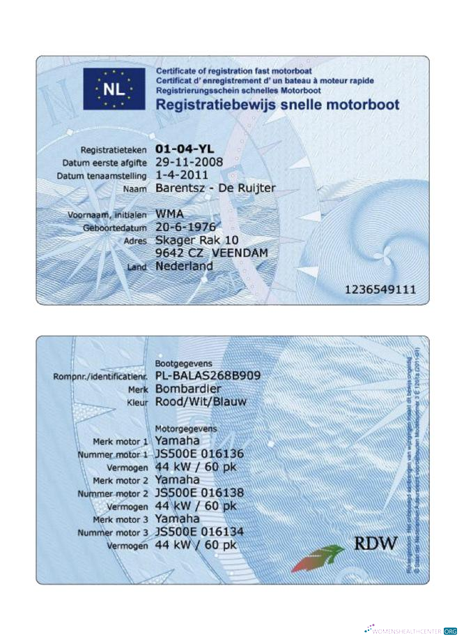 Download Netherlands registration certificate fast motorboat Photoshop template